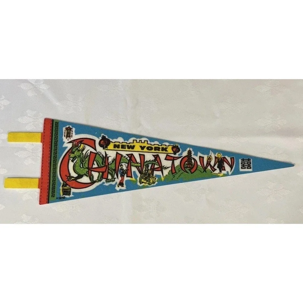 4 Vintage New York City Souvenir Pennants  Retro Chinatown ,Dragon , Skyline